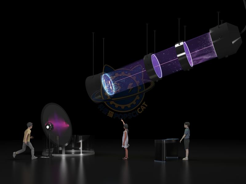 Single electron double slit experiment — Frontier Technology exhibit for science museums