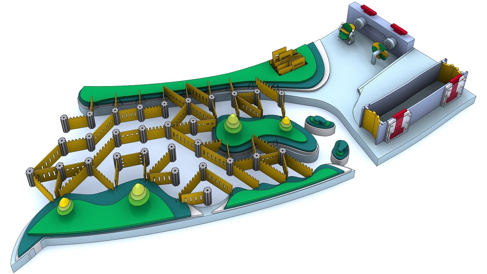 Insert-a-Plate Flow Wall — water play element, 4600 × 2000 × 470 mm